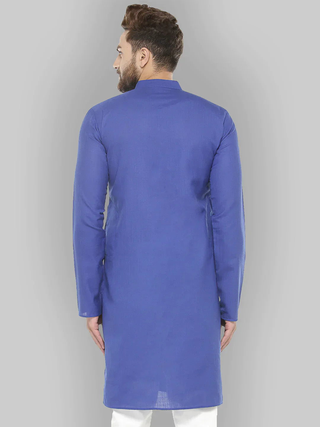 Jompers Men's Royal Blue & White Solid Kurta Only