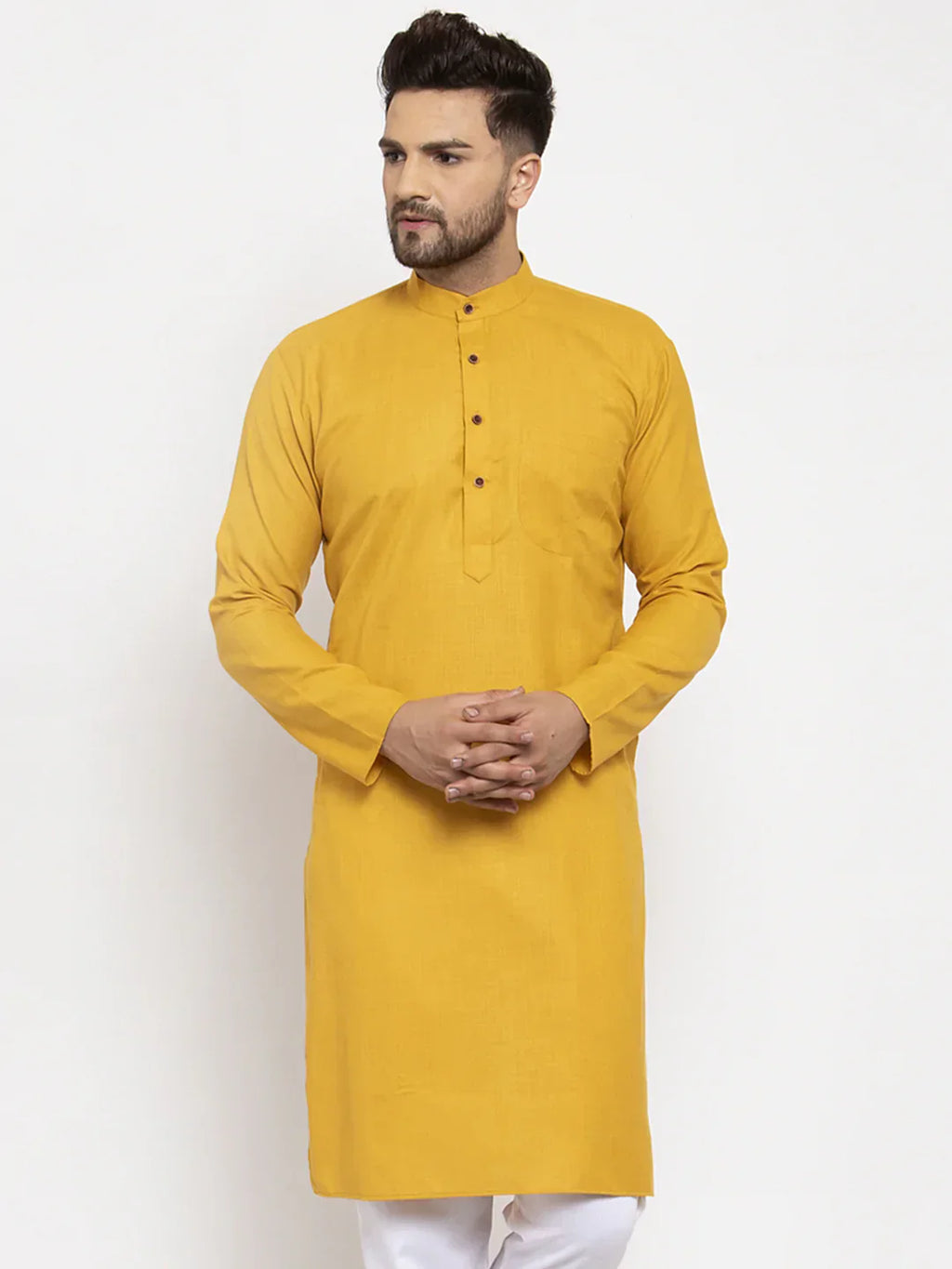 Jompers Men's Yellow & White Solid Kurta Only