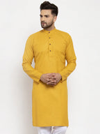 Jompers Men's Yellow & White Solid Kurta Only