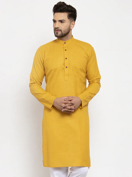 Jompers Men's Yellow & White Solid Kurta Only