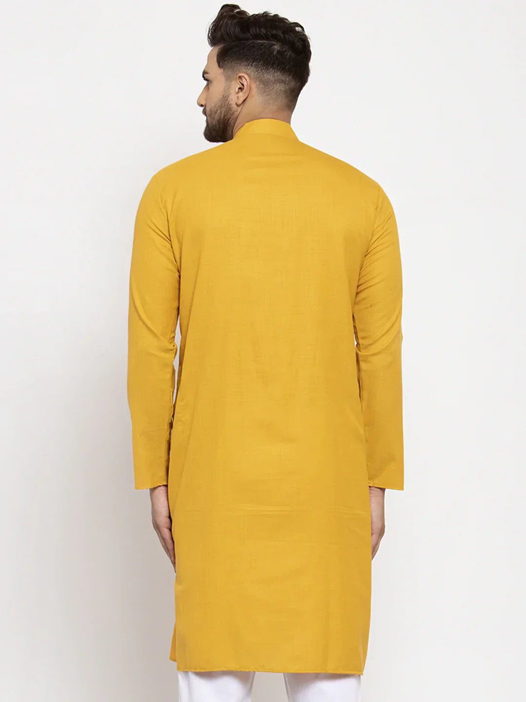 Jompers Men's Yellow & White Solid Kurta Only