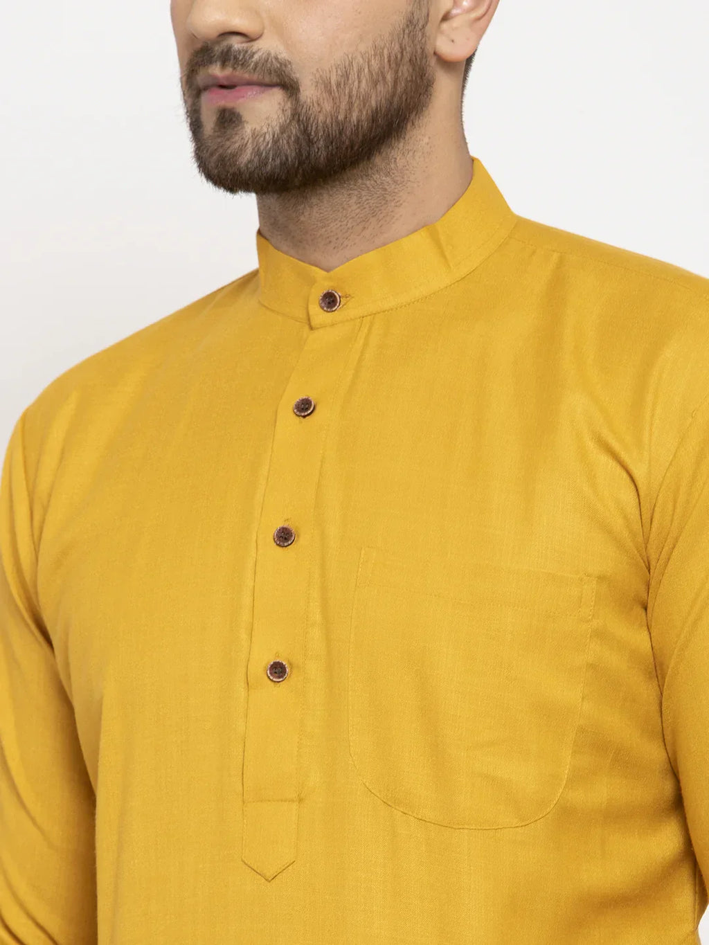 Jompers Men's Yellow & White Solid Kurta Only