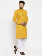 Jompers Men's Yellow & White Solid Kurta Only
