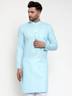 Jompers Men Sky-Blue & White Solid Kurta Only - Distacart