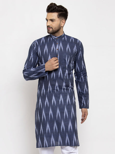 Jompers Men Blue Woven Design Ikkat Straight Kurta Only