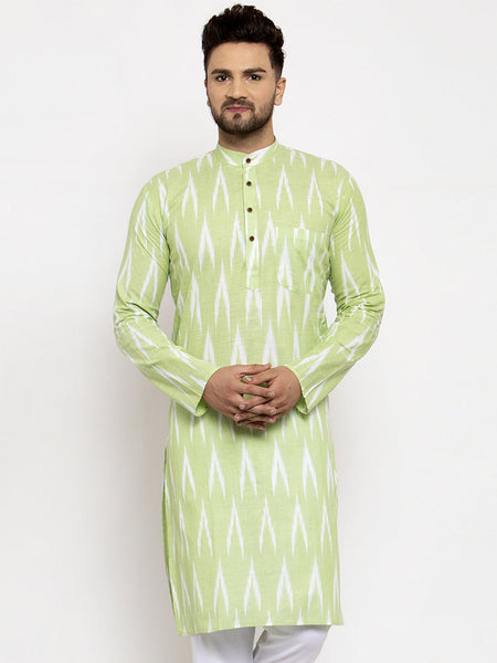 Jompers Men Lime Green Woven Design Ikkat Straight Kurta Only