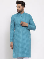 Jompers Men Sky Blue Printed Kurta Only - Distacart