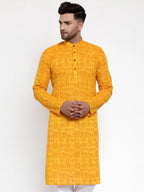 Jompers Men Mustard Printed Straight Kurta Only - Distacart