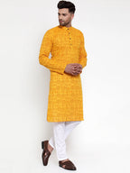Jompers Men Mustard Printed Straight Kurta Only - Distacart