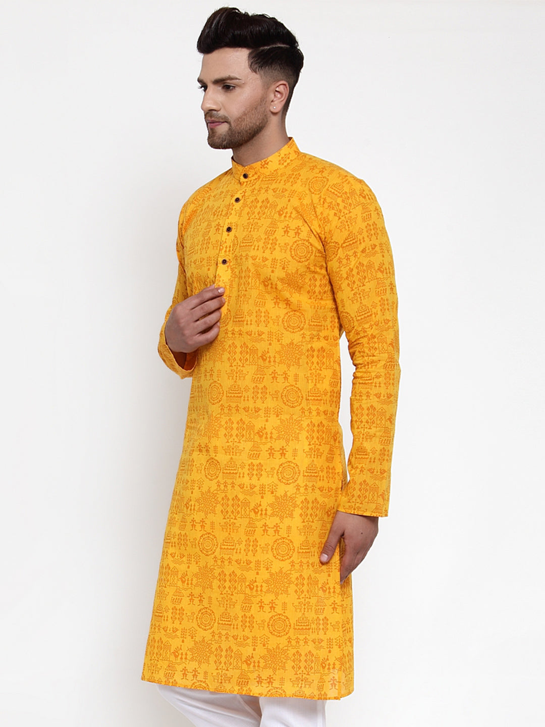Jompers Men Mustard Printed Straight Kurta Only - Distacart