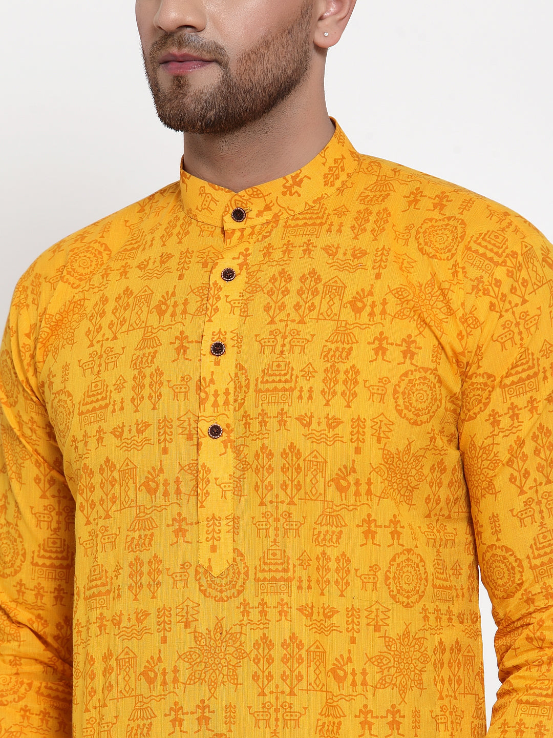Jompers Men Mustard Printed Straight Kurta Only - Distacart