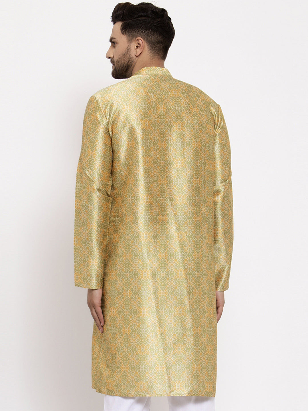 Jompers Men Green & Gold-Toned Printed Kurta onlly - Distacart