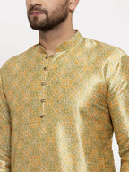 Jompers Men Green & Gold-Toned Printed Kurta onlly - Distacart