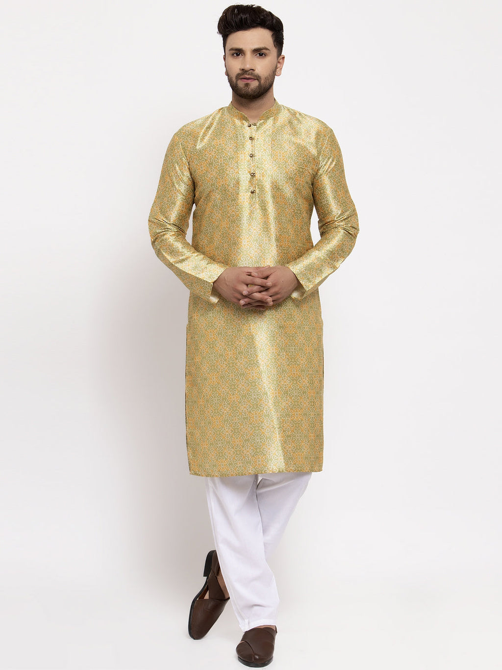 Jompers Men Green & Gold-Toned Printed Kurta onlly - Distacart