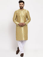 Jompers Men Green & Gold-Toned Printed Kurta onlly - Distacart