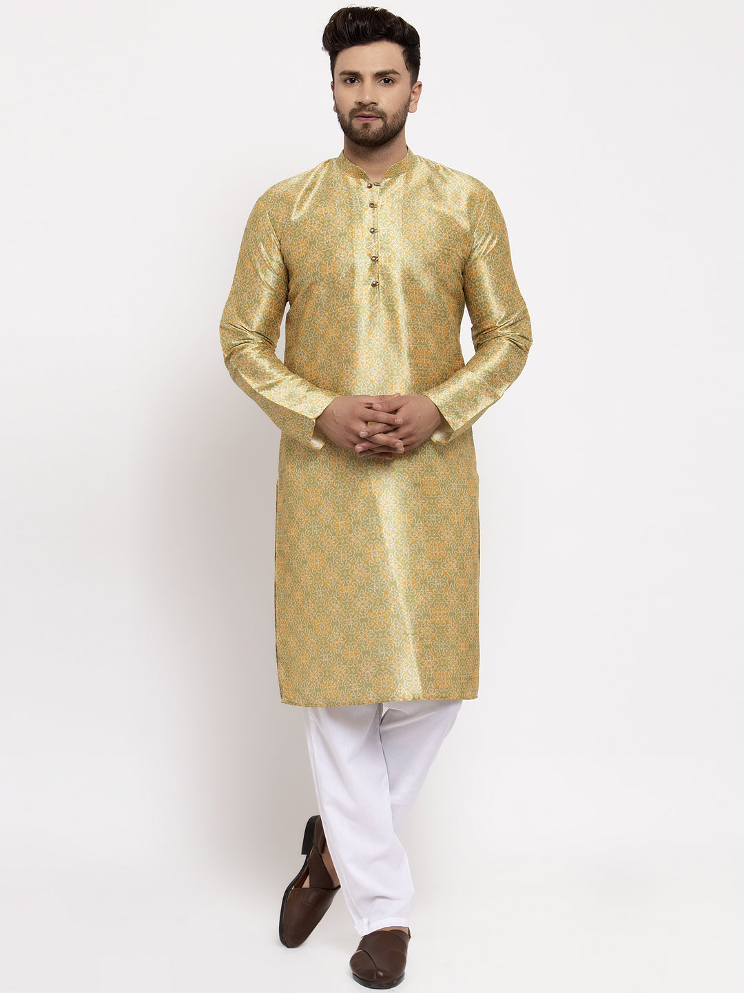 Jompers Men Green & Gold-Toned Printed Kurta onlly - Distacart