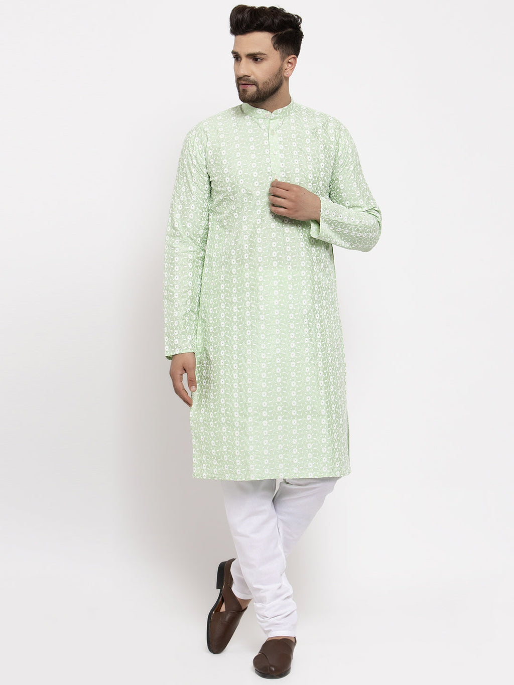 Jompers Men Mint Green Embroidered Kurta Only - Distacart