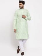Jompers Men Mint Green Embroidered Kurta Only - Distacart