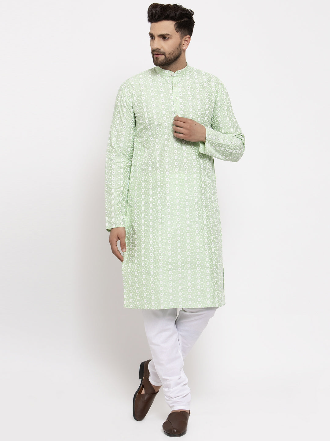 Jompers Men Mint Green Embroidered Kurta Only - Distacart
