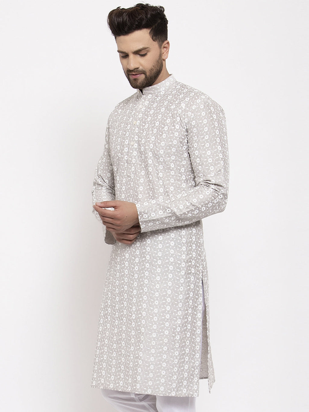 Jompers Light Grey Embroidered Kurta Only - Distacart
