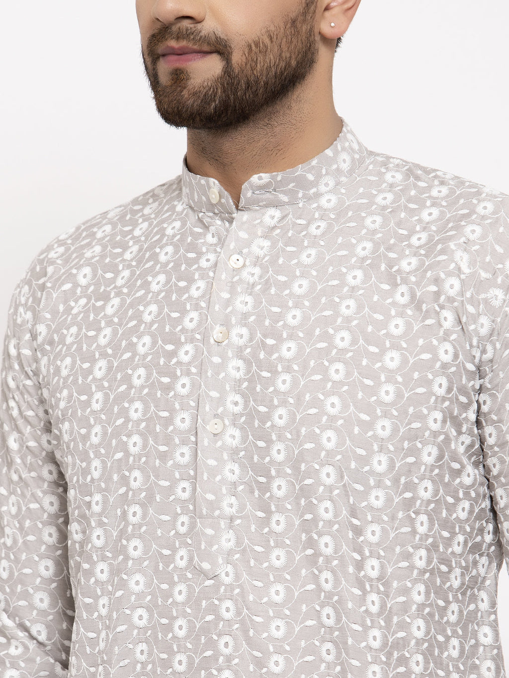 Jompers Light Grey Embroidered Kurta Only - Distacart