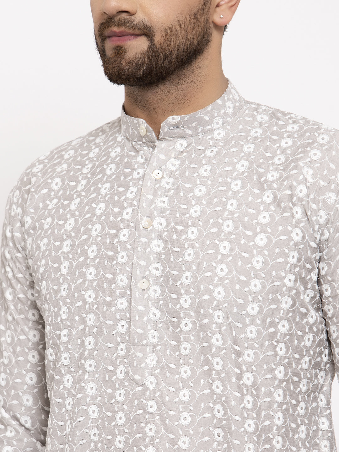Jompers Light Grey Embroidered Kurta Only - Distacart