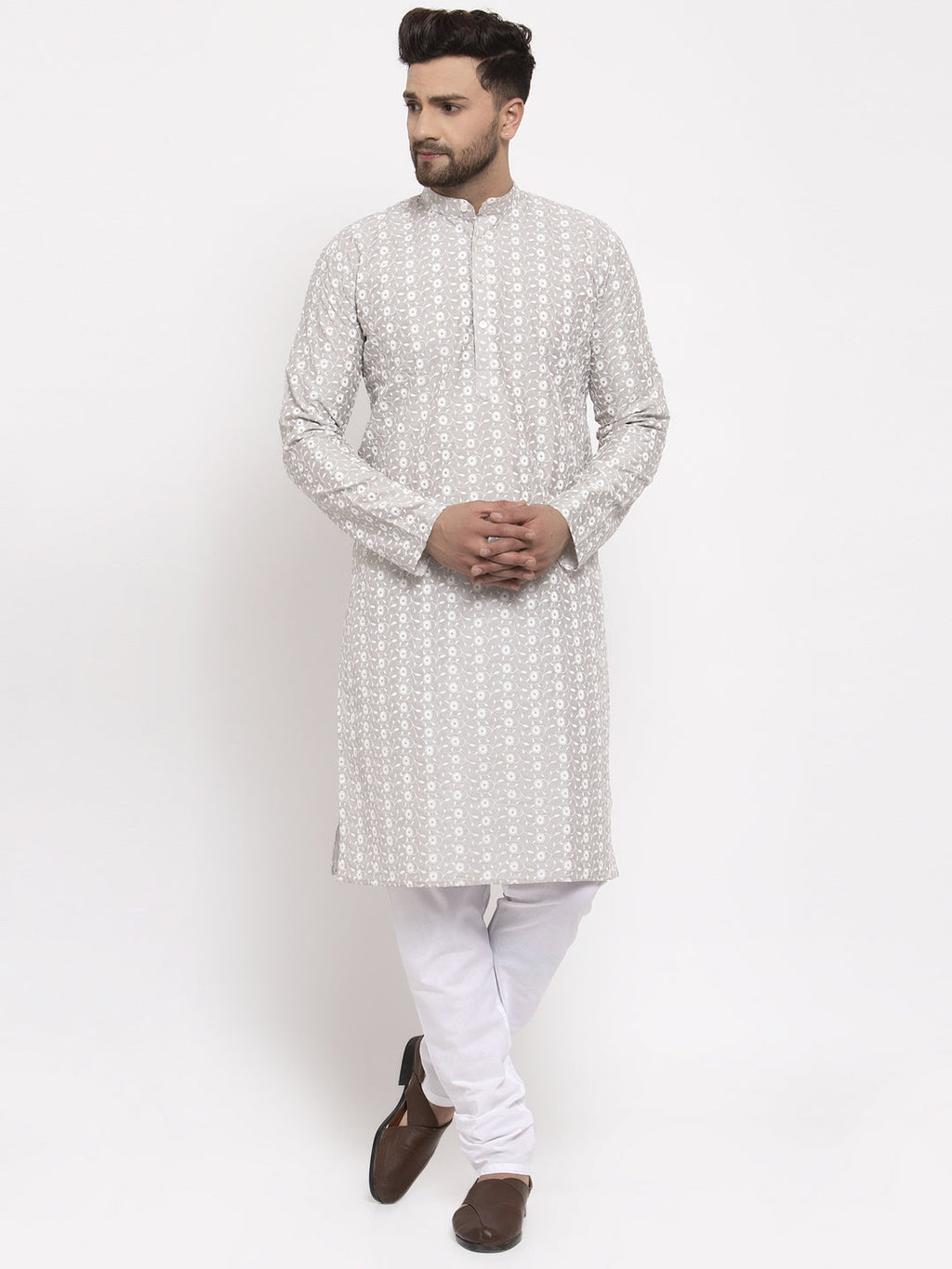 Jompers Light Grey Embroidered Kurta Only - Distacart