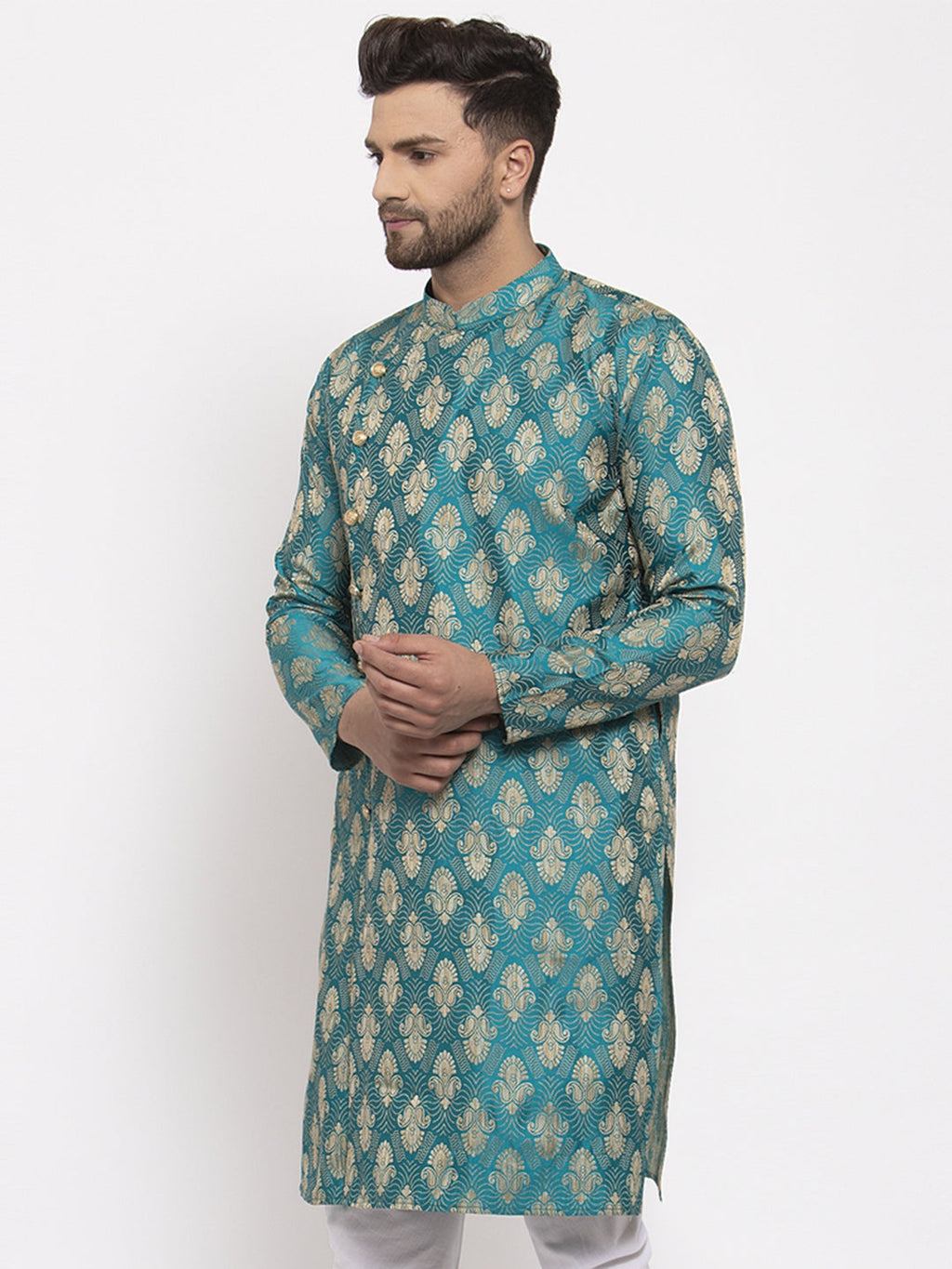 Jompers Men Green Jacquard Kurta Only - Distacart
