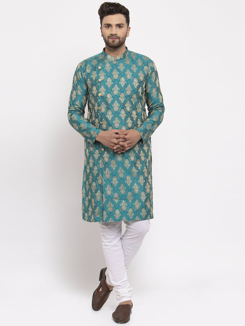 Jompers Men Green Jacquard Kurta Only - Distacart