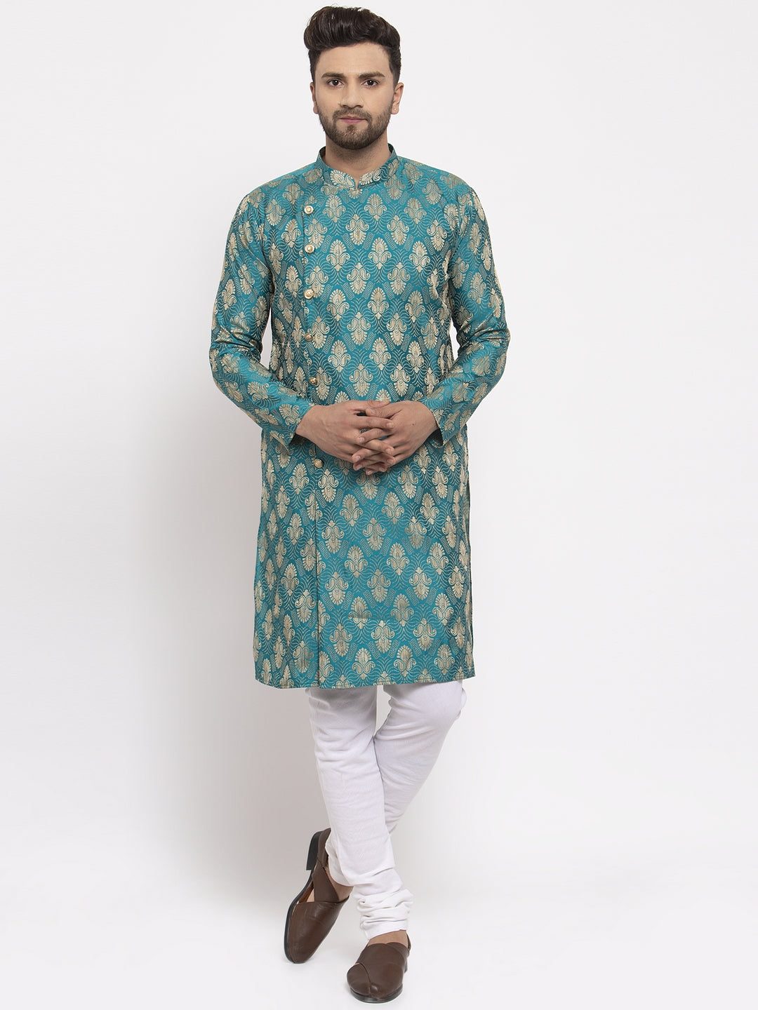 Jompers Men Green Jacquard Kurta Only - Distacart