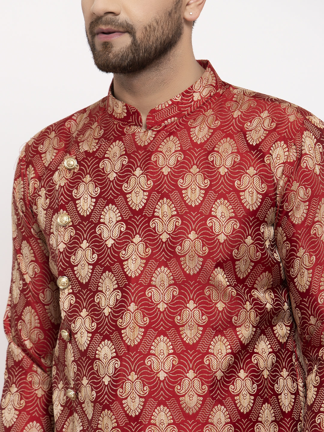 Jompers Men Maroon Jacquard Kurta Only - Distacart