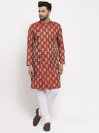 Jompers Men Maroon Jacquard Kurta Only - Distacart