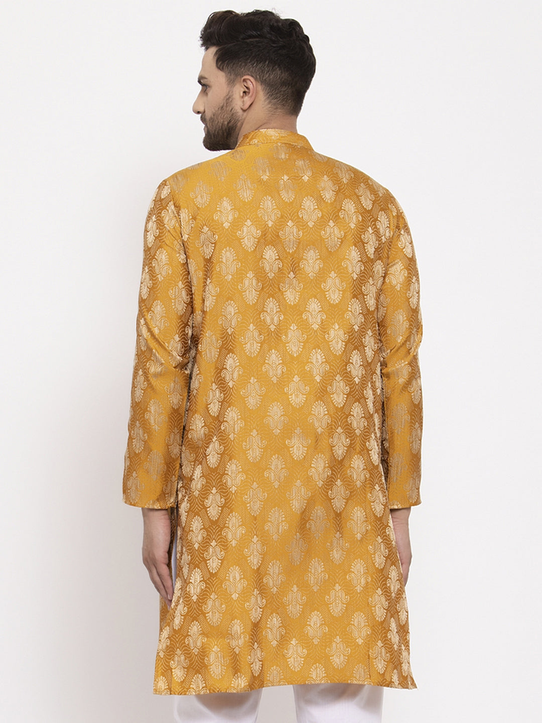 Jompers Men Mustard Yellow & White Jacquard Kurta Only - Distacart