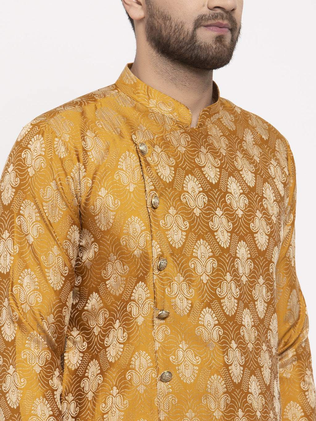 Jompers Men Mustard Yellow & White Jacquard Kurta Only - Distacart