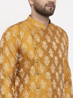 Jompers Men Mustard Yellow & White Jacquard Kurta Only - Distacart