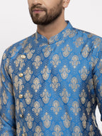 Jompers Men Blue Jacquard Kurta Only - Distacart