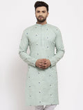 Jompers Men's Beautiful Green Printed Cotton Kurta Only