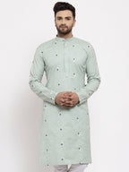 Jompers Men's Beautiful Green Printed Cotton Kurta Only