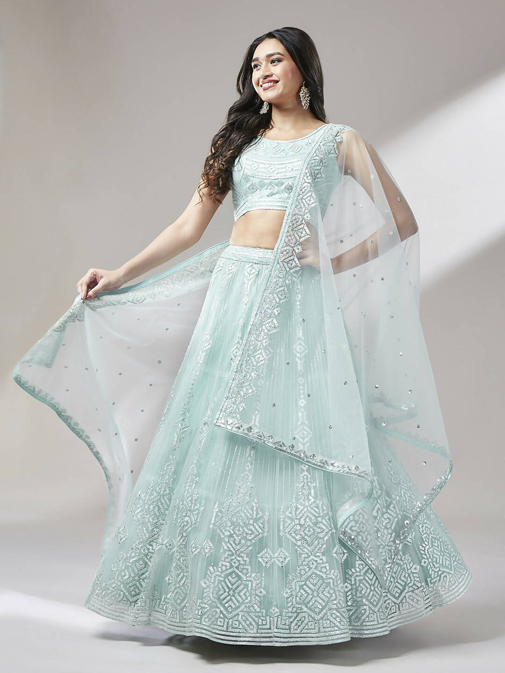 House of Panchhi Turquoise Blue Net Gotapatti Work Lehenga & Blouse, Dupatta