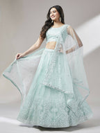 House of Panchhi Turquoise Blue Net Gotapatti Work Lehenga & Blouse, Dupatta