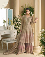 Anaita Beige Heavy Georgette Stitched Suit with Sequence & Diamond work - Distacart