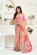 Vastranavya Peach Digital Printed Linen Ready To Wear Designer Saree with Unstitched Blouse - Distacart