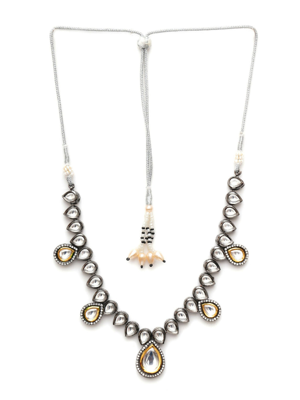 Dual Tone Kundan Neckpiece (silver) - Ruby Raang