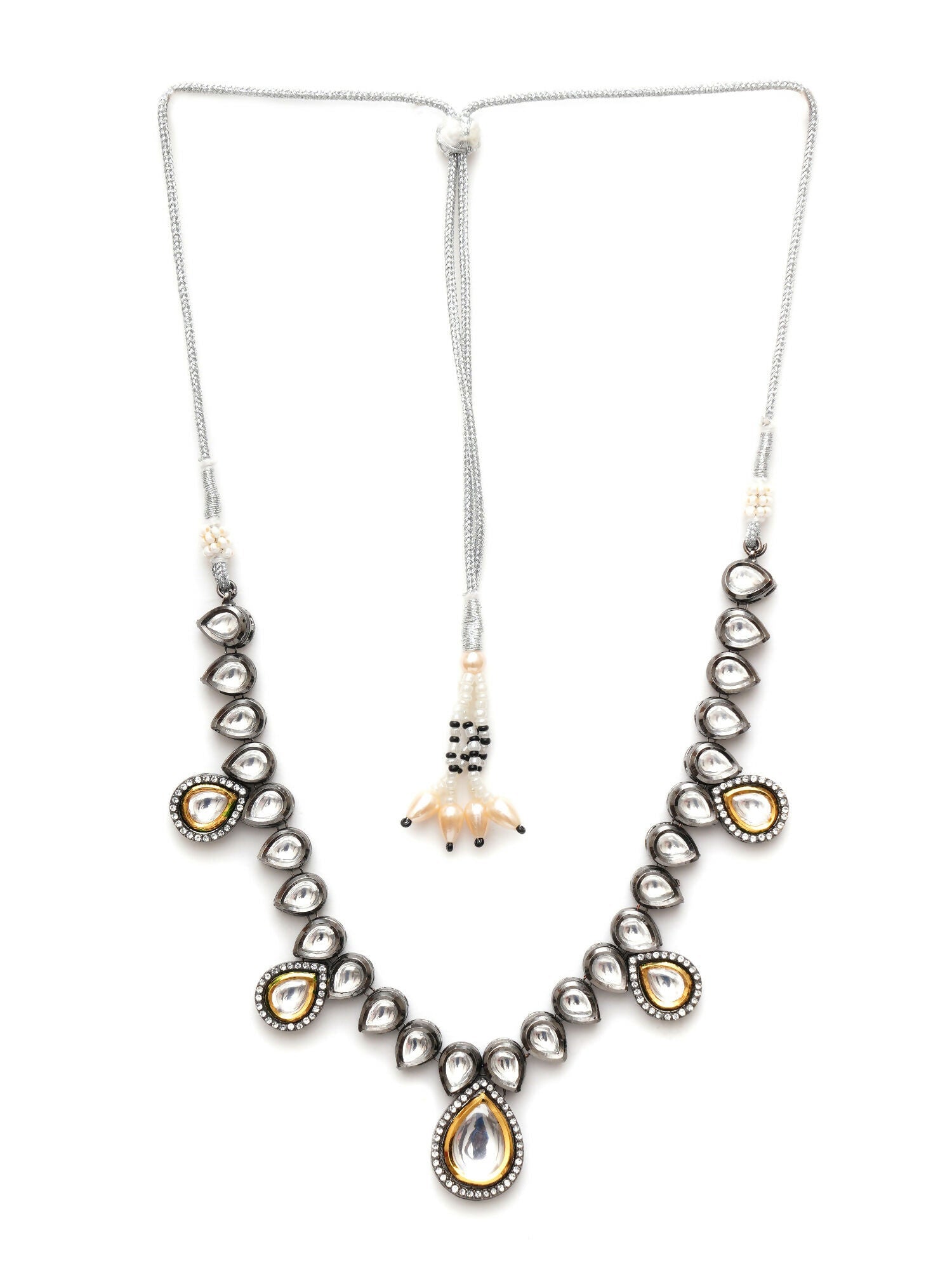 Dual Tone Kundan Neckpiece (silver) - Ruby Raang