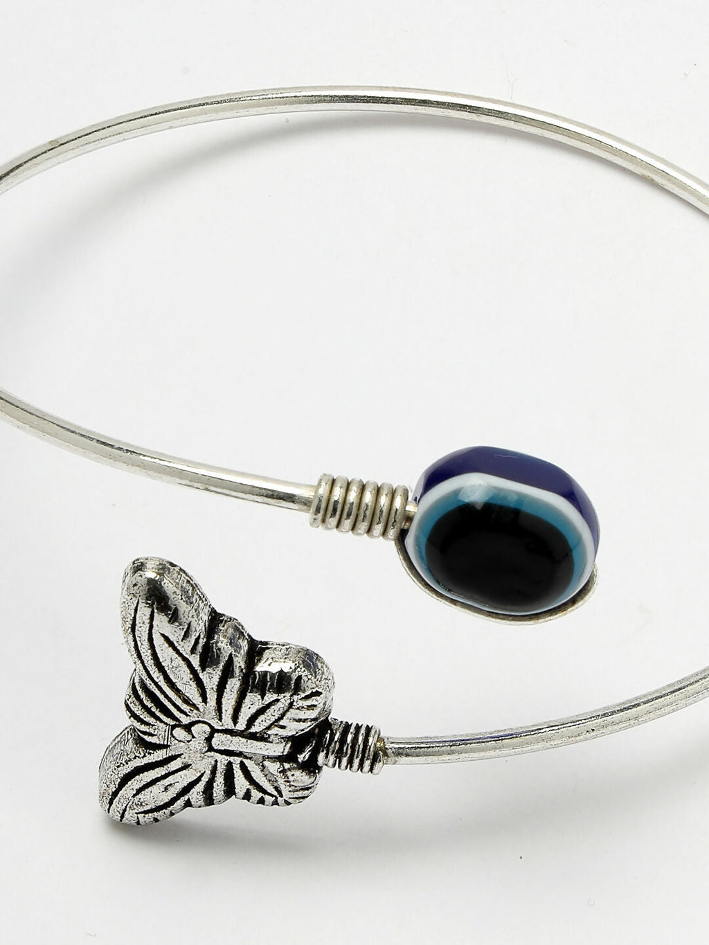 NVR Women Oxidised Rhodium-Plated Evil Eye Kada Bracelet - Distacart