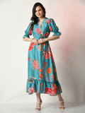 Myshka Women's Sea Green Printed Dress - Distacart