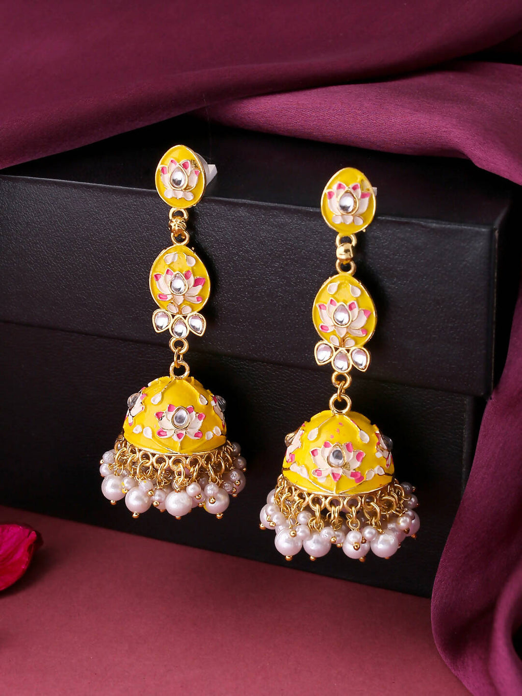 NVR Women Gold Plated Yellow Jhumkas Earrings - Distacart