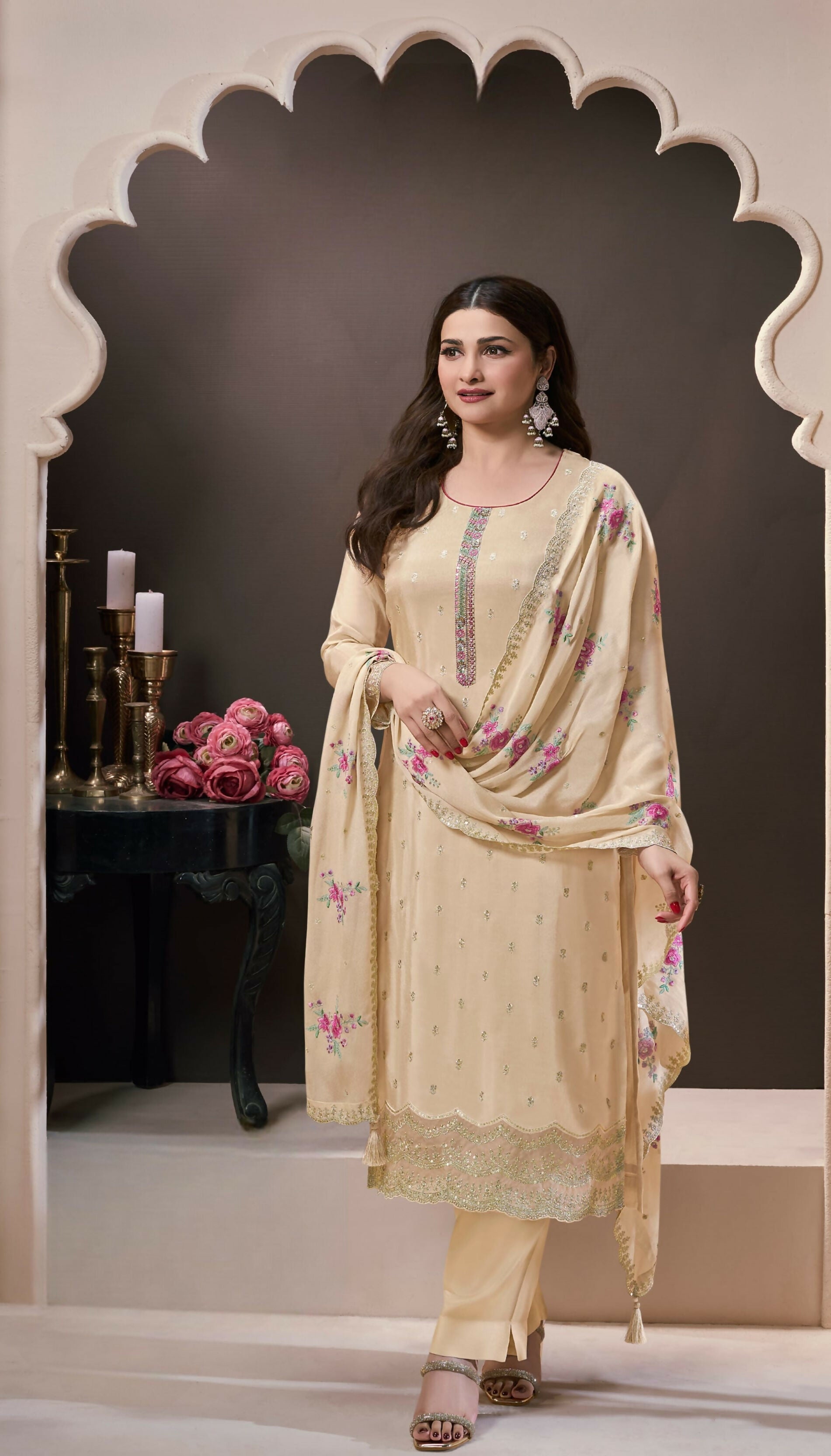 Anaita Cream Silk Embroidered Stitched Salwar Suit - Distacart
