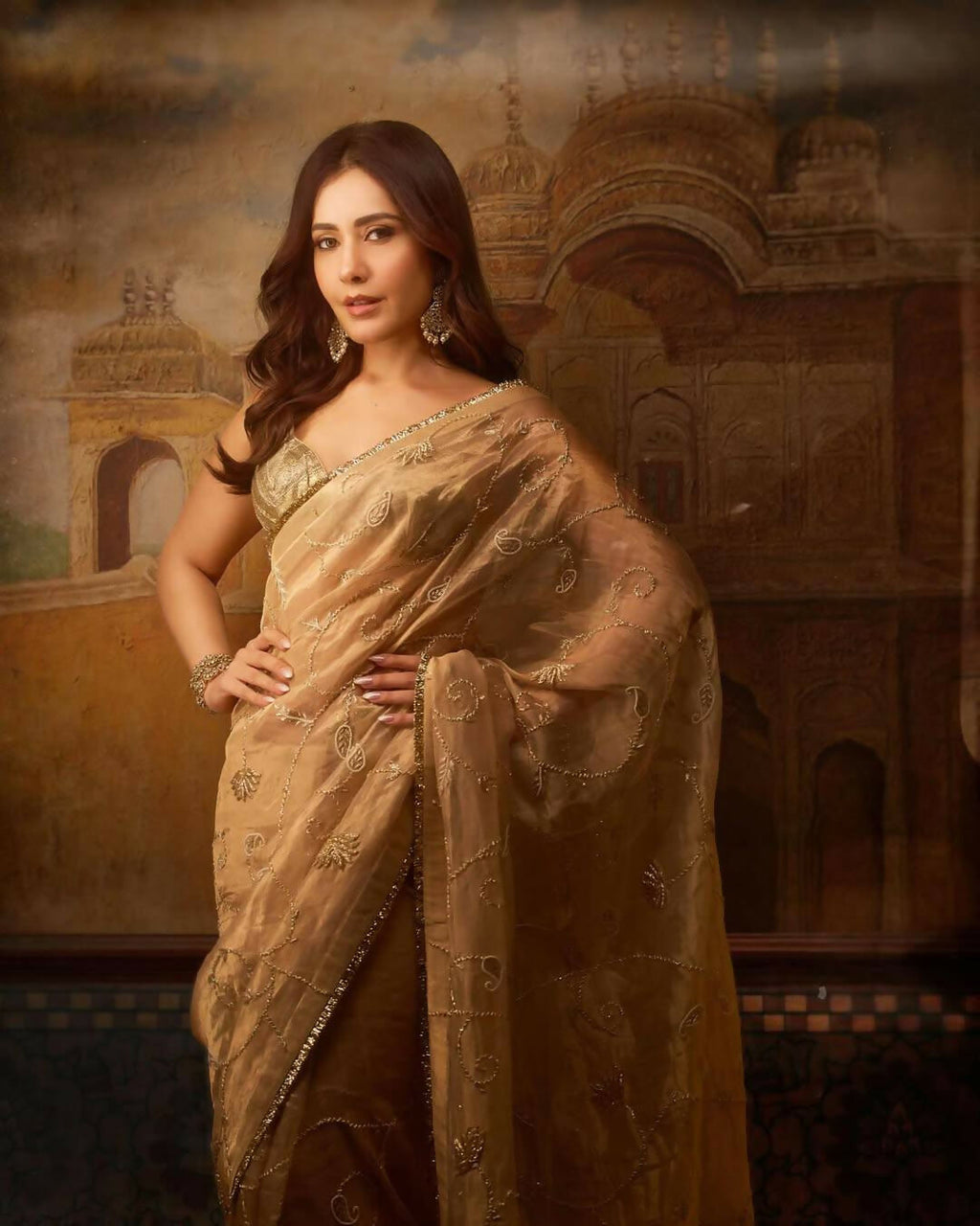 Joban Fashion Beige Rose Gold Silk Party Wear Sarees - Distacart