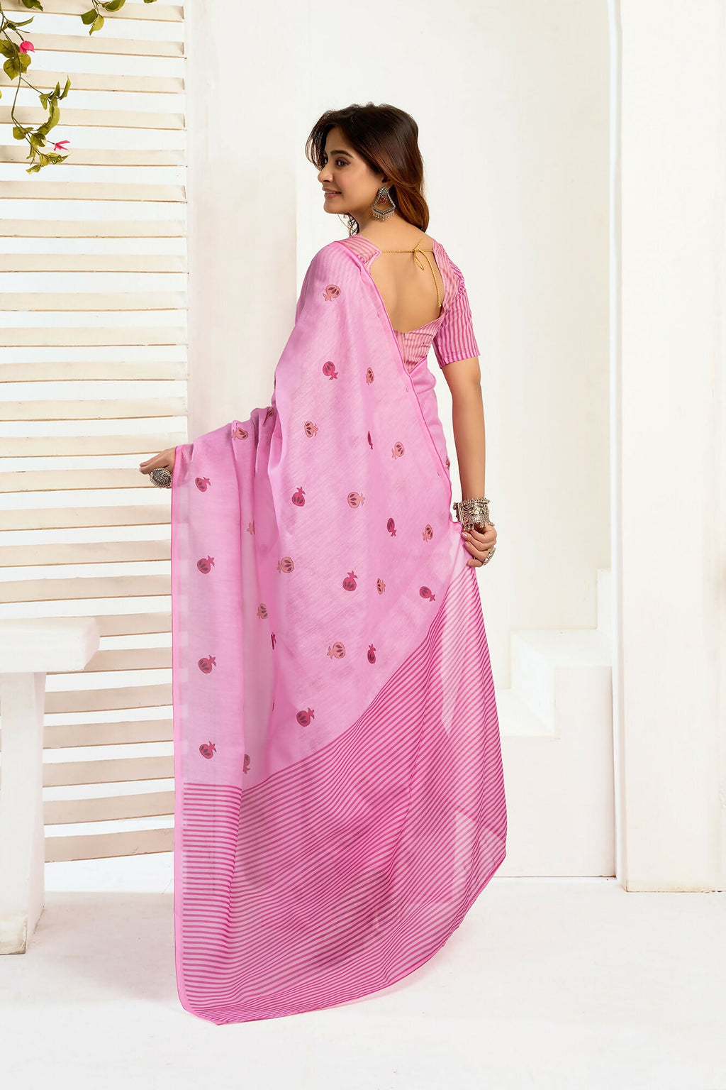 Vastranavya Baby Pink Digital Printed Linen Ready To Wear Designer Saree with Unstitched Blouse - Distacart